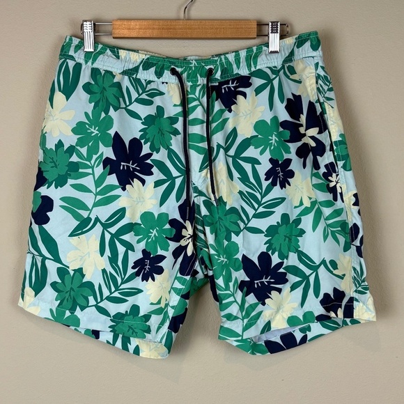 GAP Other - Gap Green/Navy/Yellow Tropical Hawaiian Pool Shorts/Swim Trunks; Size L